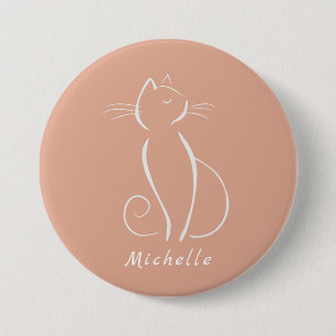 Minimalist White Cat On Pink Add Name Button