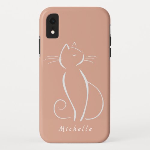 Minimalist White Cat On Pink Add Name Case_Mate iP iPhone XR Case