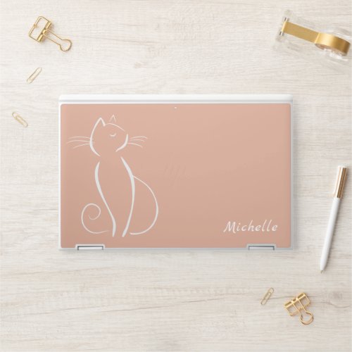 Minimalist White Cat On Pink Add Name HP Laptop Skin