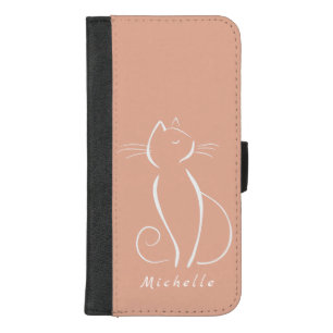 Minimalist White Cat On Pink Add Name iPhone 8/7 Plus Wallet Case