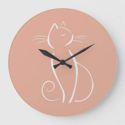 Minimalist White Cat On Pink Add Name Large Clock