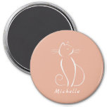 Minimalist White Cat On Pink Add Name Magnet at Zazzle