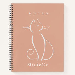 Minimalist White Cat On Pink Add Name Notebook