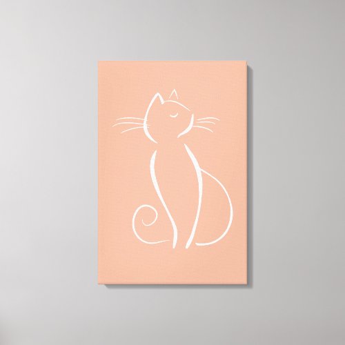Minimalist White Cat On Pink Canvas Art