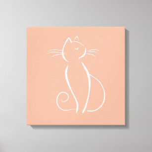 Minimalist White Cat On Pink Canvas Print