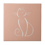 Minimalist White Cat On Pink Ceramic Tile at Zazzle