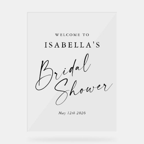 Minimalist White Chic Custom Bridal Shower Welcome Acrylic Sign