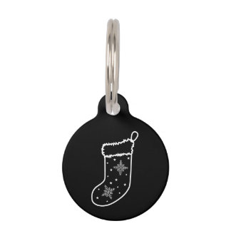 Minimalist White Christmas Stocking Line Art Pet ID Tag