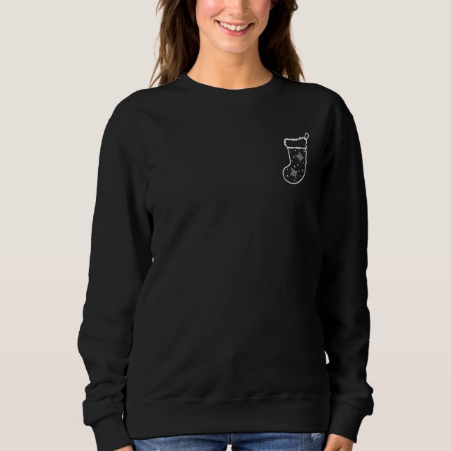 Minimalist White Christmas Stocking Line Art Sweatshirt (Front)