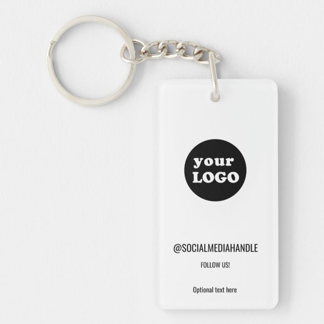 Minimalist White Custom Business Logo Keychain (Front)
