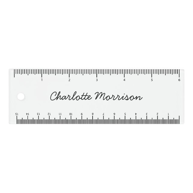 Minimalist white custom script name text monogram ruler (Front)
