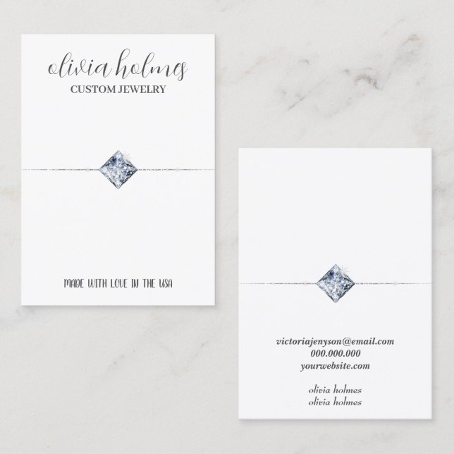 Minimalist white, diamond jewelry business card (Front/Back)