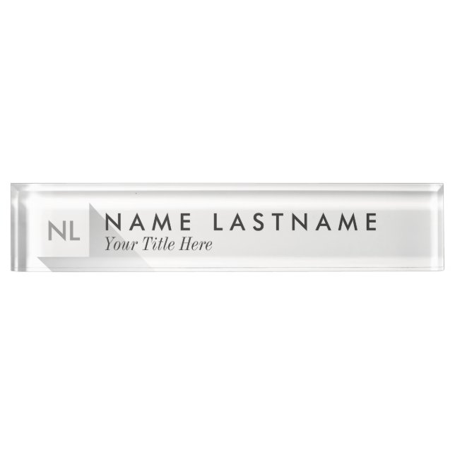 Minimalist White Elegant Monogram Desk Nameplate (Front)