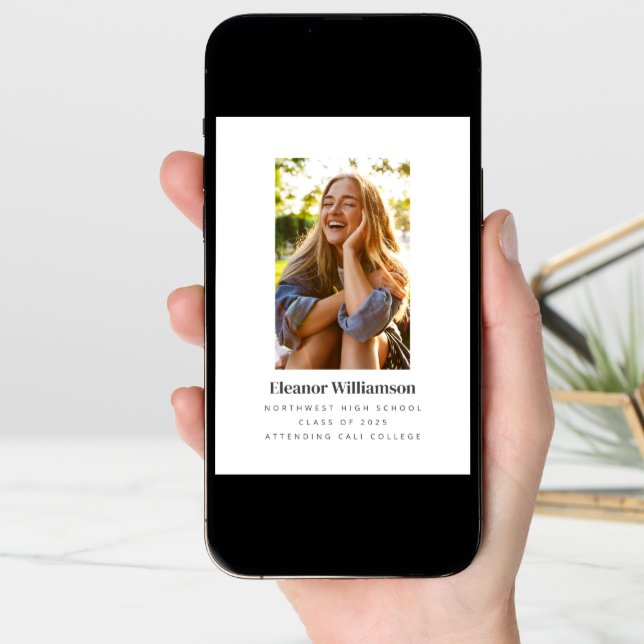 Minimalist White Elegant Photo College Graduation Announcement (Front Digital)