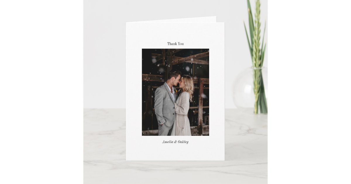 Minimalist White Elegant Wedding Custom Photo Thank You Card | Zazzle