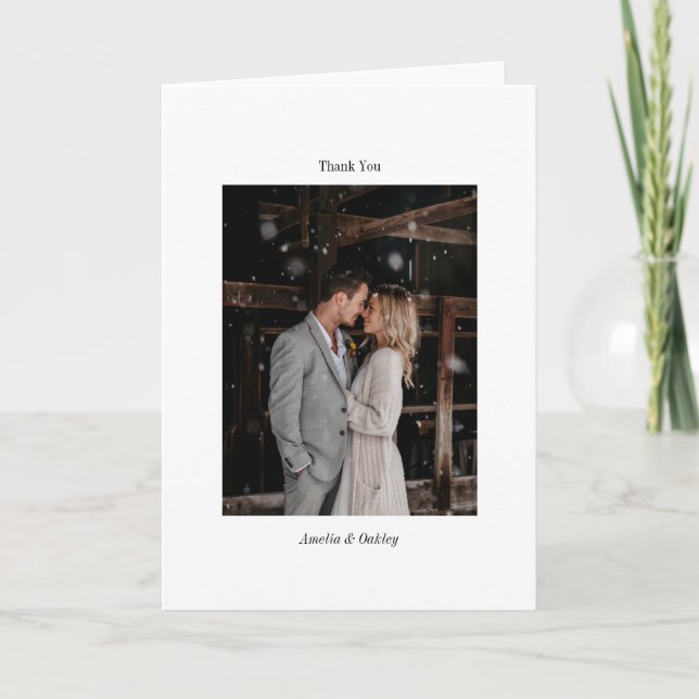 Minimalist White Elegant Wedding Custom Photo Thank You Card (Front)