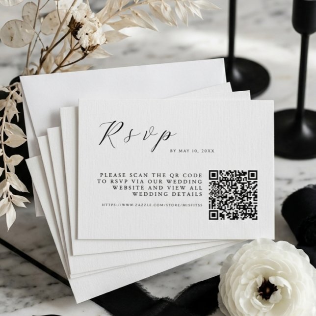 Minimalist White Elegant Wedding w QR Code RSVP Card (Creator Uploaded)