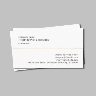Minimalist White Faux Copper Line Consultant Business Card