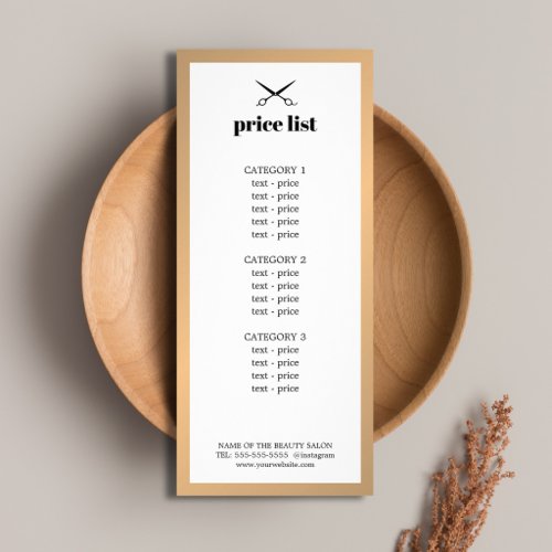 Minimalist White Faux Gold Beauty Price List Rack Card