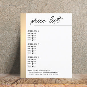 Minimalist White Faux Gold Line Beauty Menu Flyer
