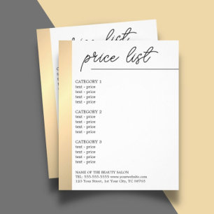 Minimalist White Faux Gold Line Beauty Menu Flyer