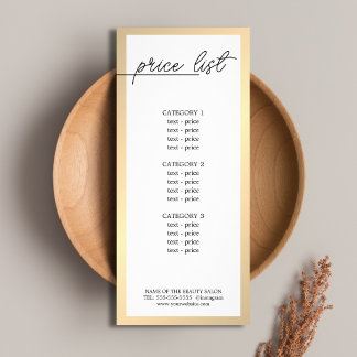 Minimalist White Faux Gold Line Beauty Price List Rack Card