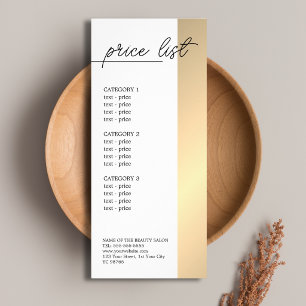 Minimalist White Faux Gold Line Beauty Price List Rack Card