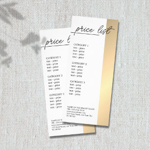 Minimalist White Faux Gold Line Beauty Price List Rack Card