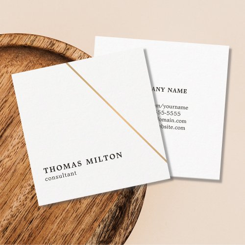 Minimalist White Faux Gold Line Consultant Square Business Card