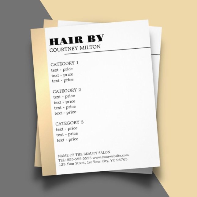 Minimalist White Faux Gold Line Hairstylist Menu Flyer (Creator Uploaded)