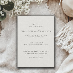 Minimalist White Faux Linen Wedding Invitation