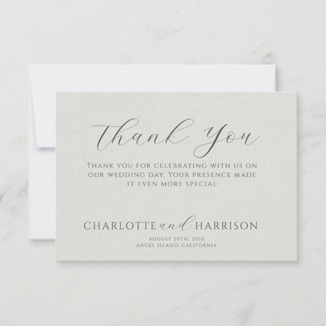 Minimalist White Faux Linen Wedding Thank You Note Card (Front)