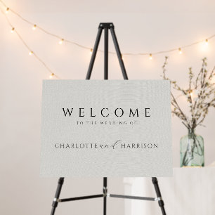 Minimalist White Faux Linen Wedding Welcome Sign