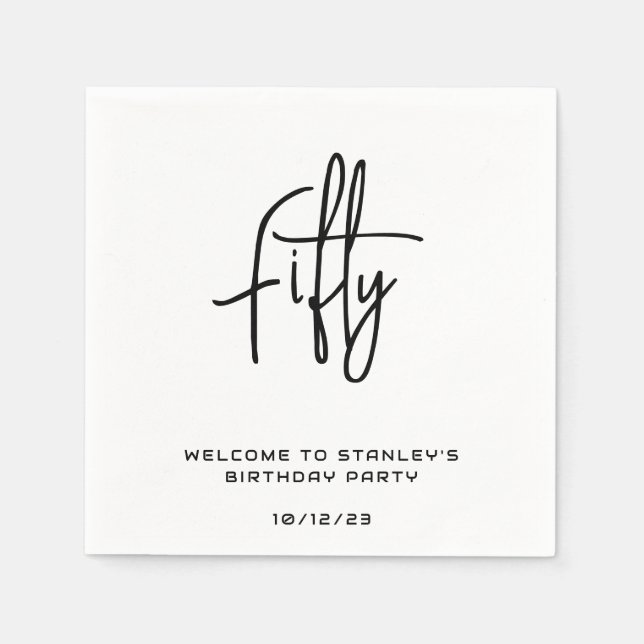 Minimalist White Fifty Birthday Party Napkins (Front)