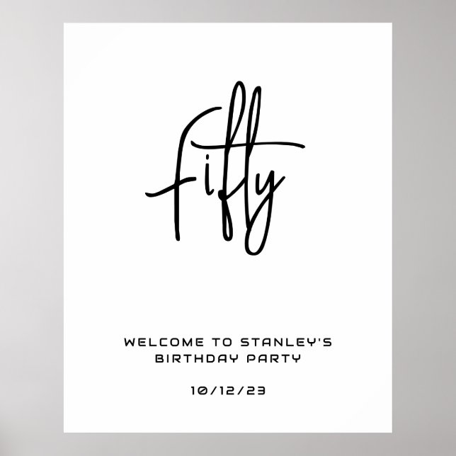Minimalist White Fifty Birthday Welcome Sign (Front)
