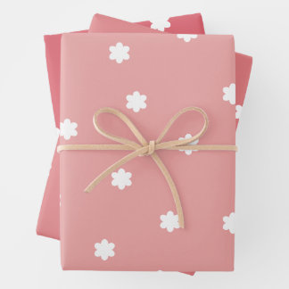 Minimalist White Flowers on Three Red Tones Wrapping Paper Sheets