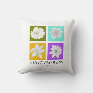 Minimalist White Flowers Pop Art Graphic Design Throw Pillow