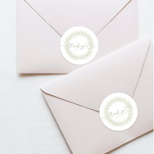 Minimalist White Flowers Wreath Thank You Classic  Classic Round Sticker
