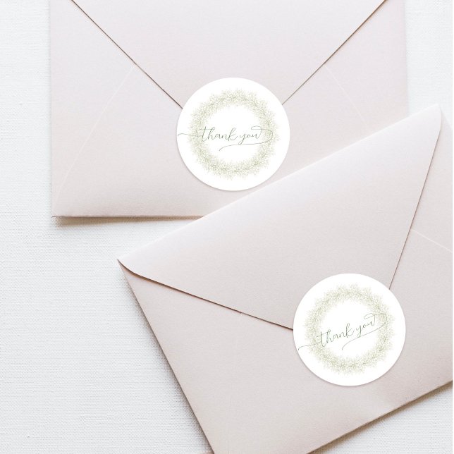 Minimalist White Flowers Wreath Thank You Classic  Classic Round Sticker (Creator Uploaded)