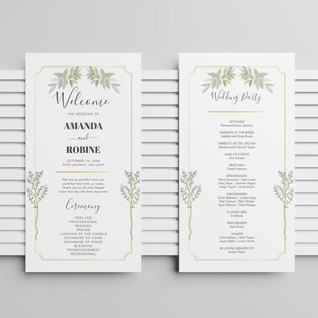 Minimalist White Frame Gold Wedding Programs (Creator Uploaded)