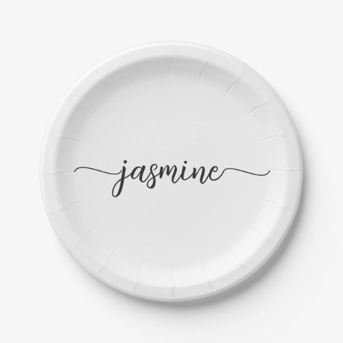 Minimalist White Girly Calligraphy Monogram Script Paper Plates