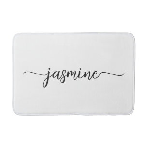 Minimalist White Girly Monogram Name Script Bath Mat