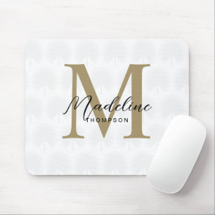 Minimalist White Gold Anahaw Leaf Script Monogram Mouse Pad