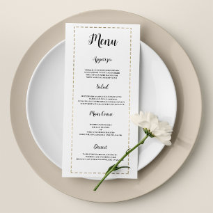 Minimalist white gold calligraphy Wedding Menu