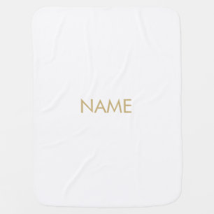 Minimalist white gold custom name text monogram baby blanket