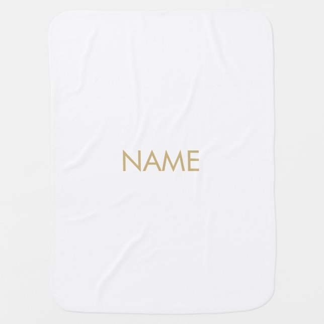 Minimalist white gold custom name text monogram baby blanket (Front)