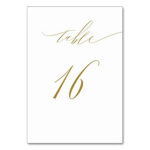 Minimalist White Gold Elegant Script 16 Wedding Table Number