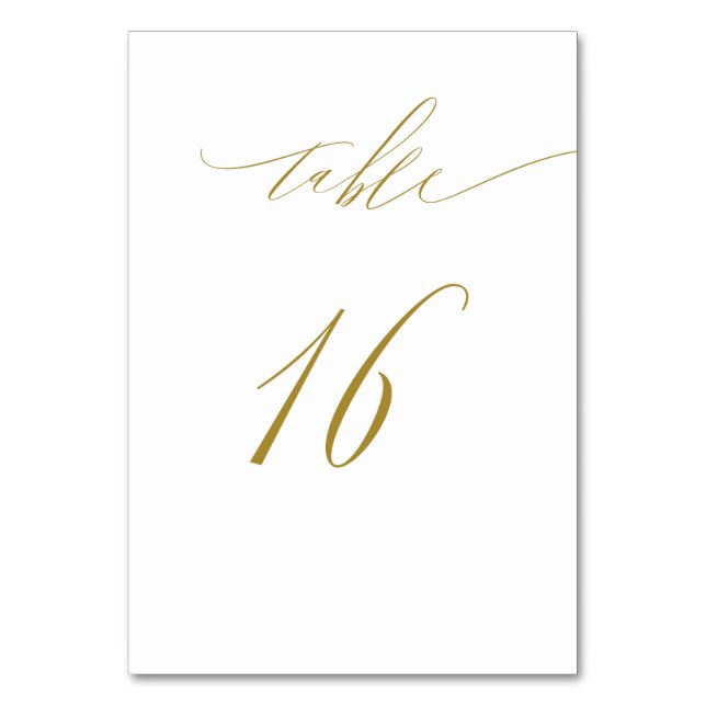 Minimalist White Gold Elegant Script 16 Wedding Table Number (Front)