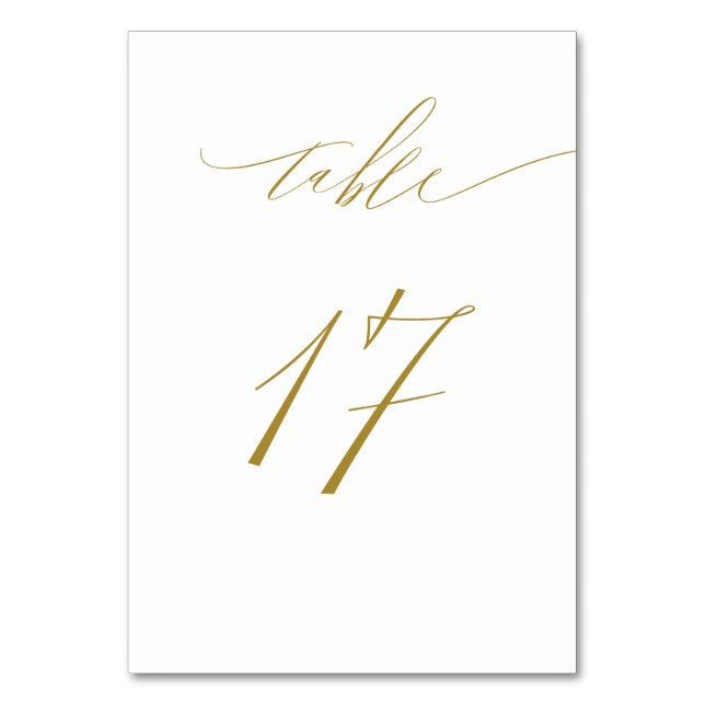 Minimalist White Gold Elegant Script 17 Wedding Table Number (Front)