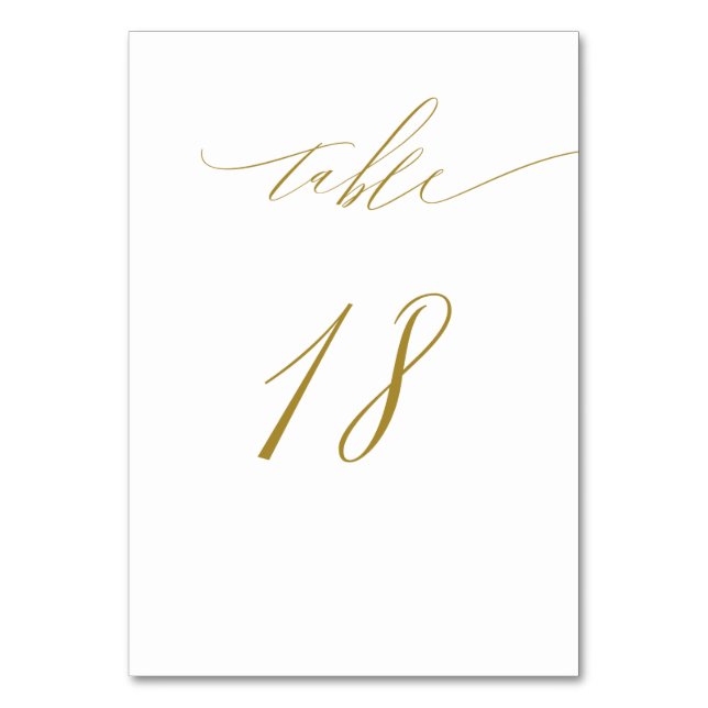 Minimalist White Gold Elegant Script 18 Wedding Table Number (Front)